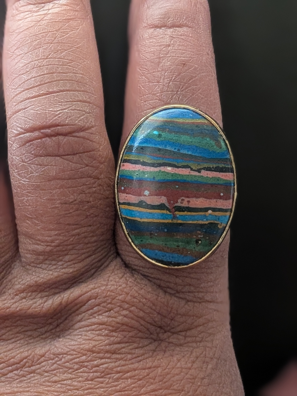 Charles Albert Alchemia Rainbow Calsilica Cocktail Ring Statement Adjusts RARE